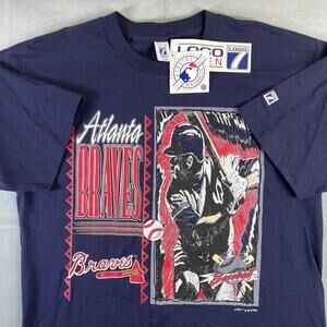 VTG 90s Logo 7 Atlanta Braves Shirt Mens XL Navy MLB Single Stitch Made USA